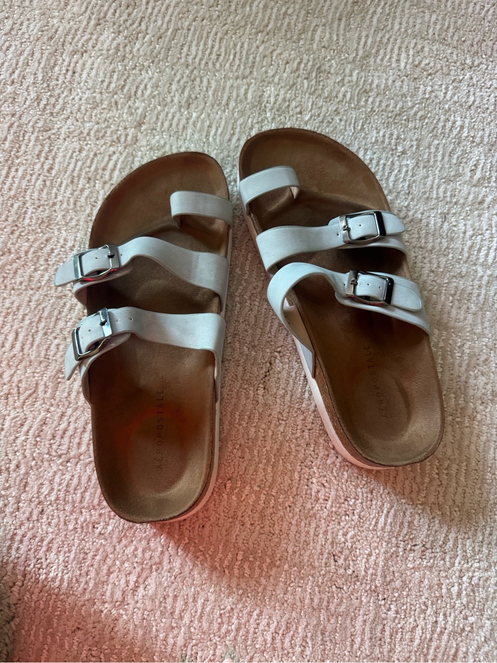 Aeropostale White Triple-Buckle Kids Slide Sandals